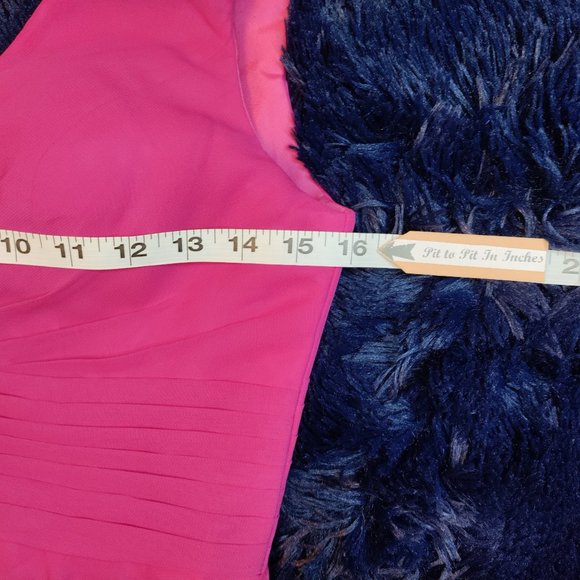 V Neck Midi Dress Chiffon Aline Pleat Lace Up Back In Pink - Picture 11 of 12